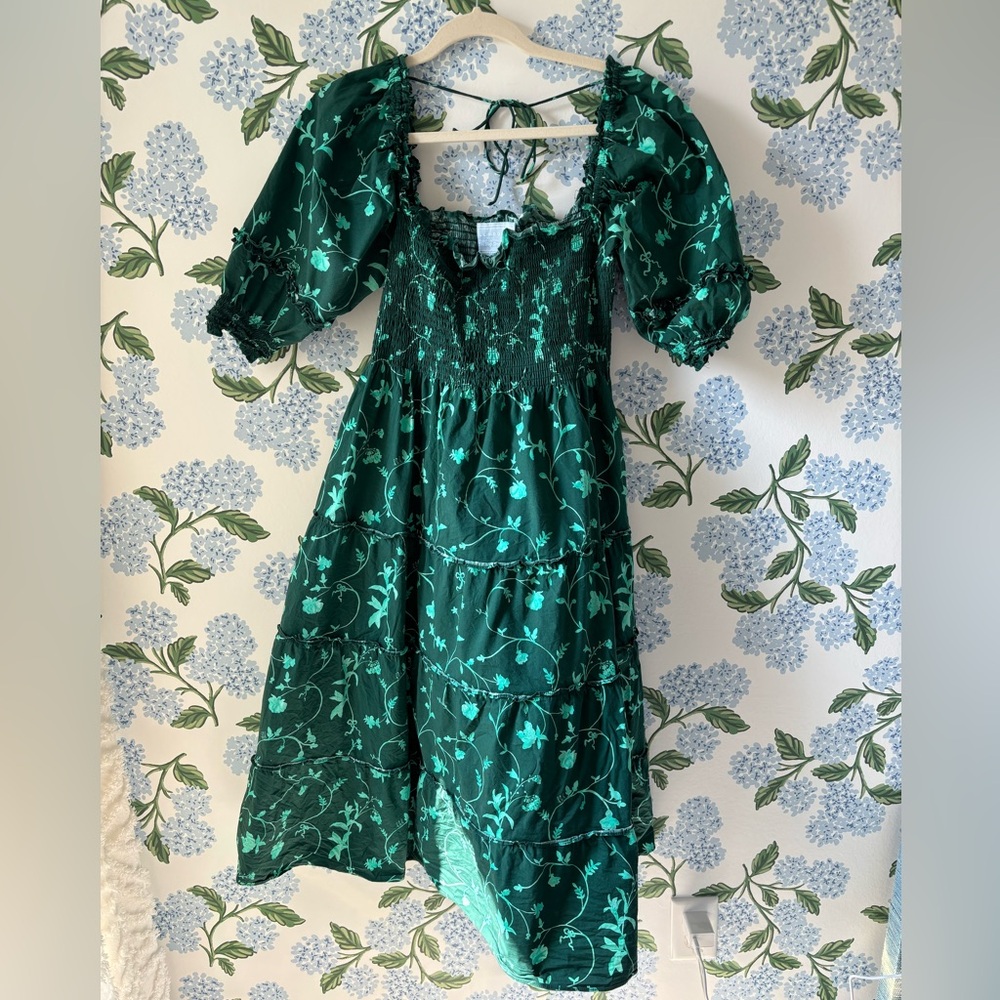 Hill House Home Nesli Nap Dress in Emerald Trellis Poplin size Small